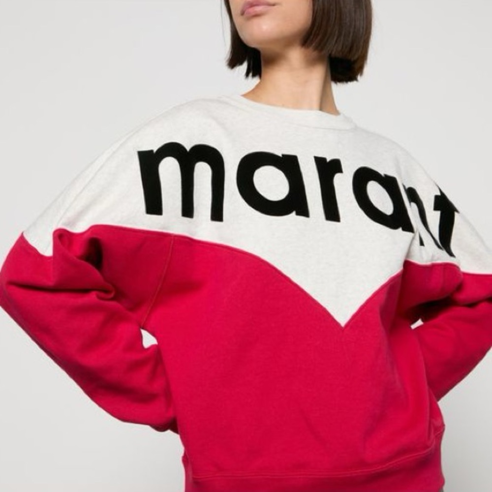 Isabel Marant White and Fuchsia Colorblock Logo Sweatshirt